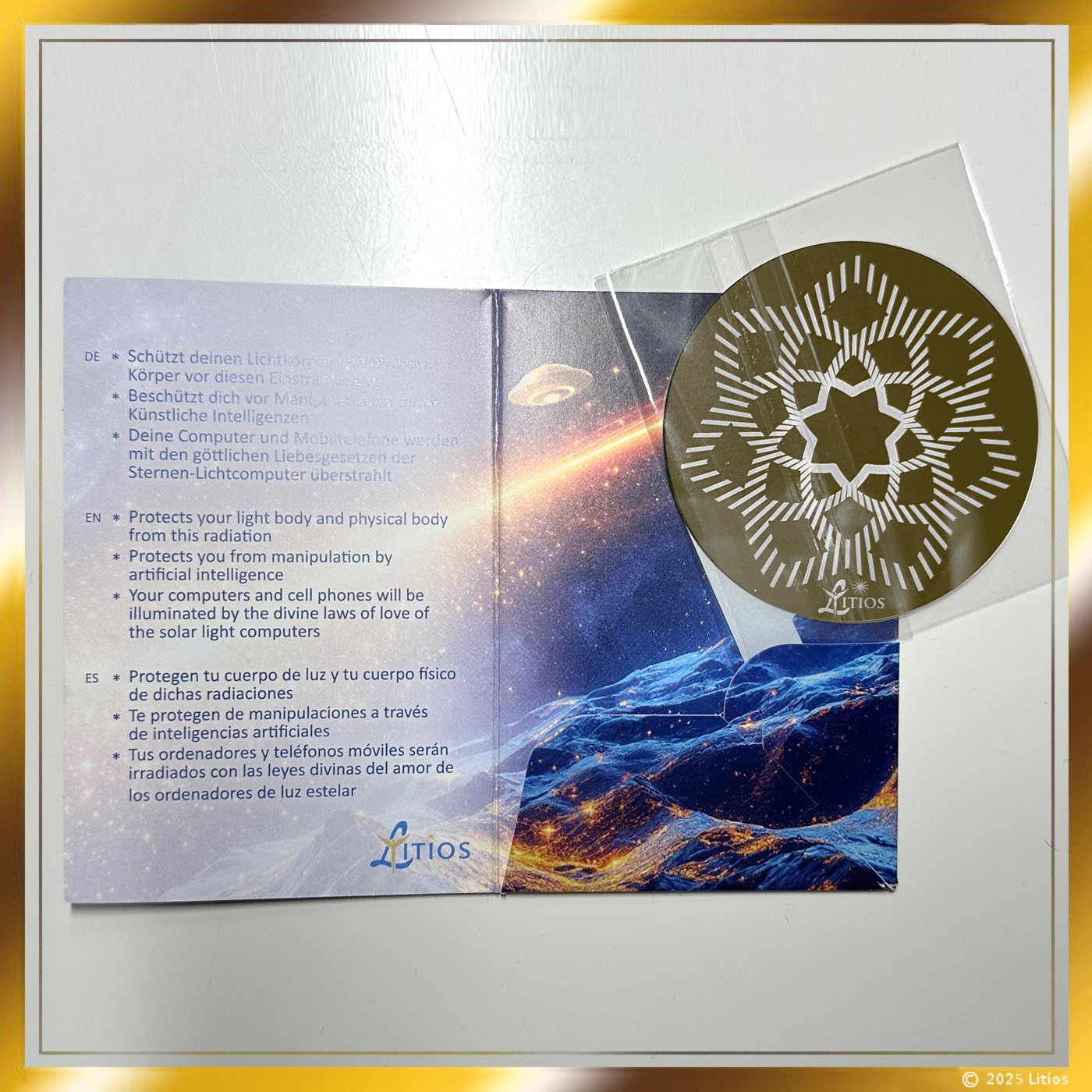 Goldenes Ashtar Shield Weihnachtsedition 2025 3 Goldenes Ashtar Shield - Litios-Lichtkristalle